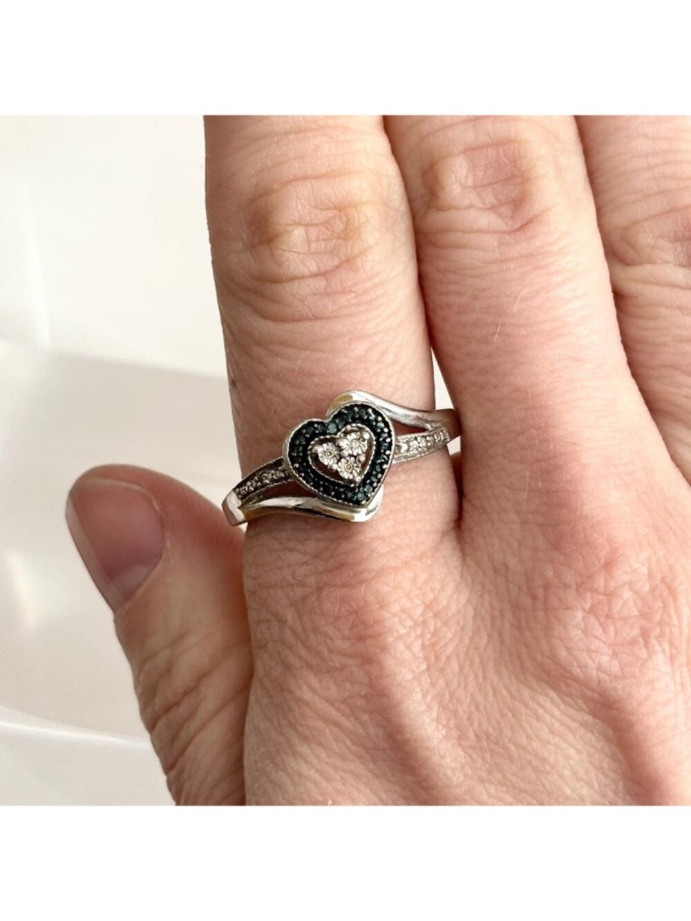 Bypass Shank Heart Shaped CZ Gemstone Sterling Silver 925 Vintage Ring - sz 9.75 - Picture 13 of 14